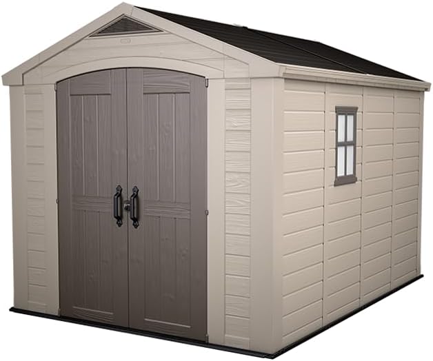 Factor Outdoor Garden Storage Shed – Beige Resin, 8 x 11 ft