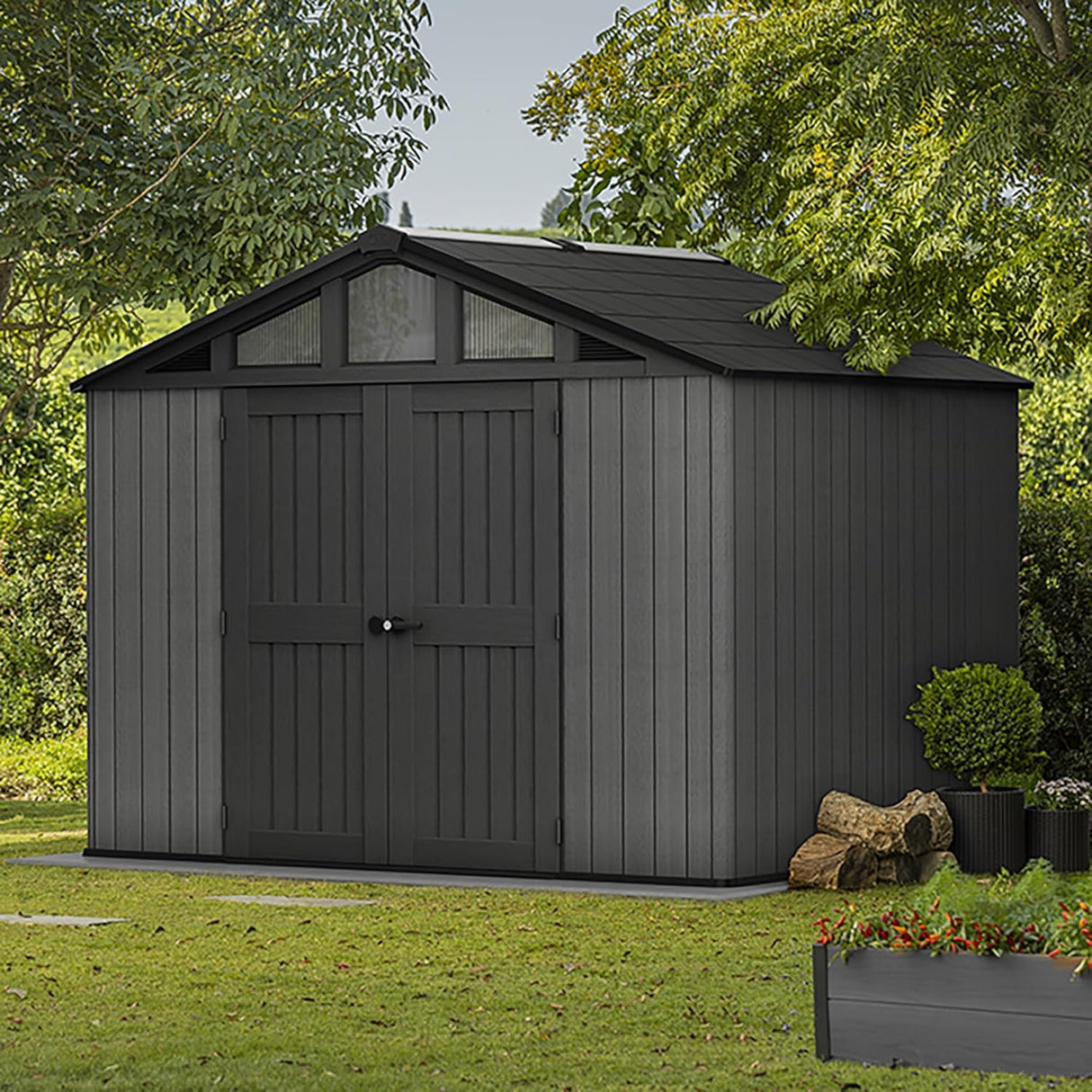 Stronghold 10×15 ft Outdoor Storage Shed, Evotech Wood-Effect, Weatherproof & Steel-Reinforced