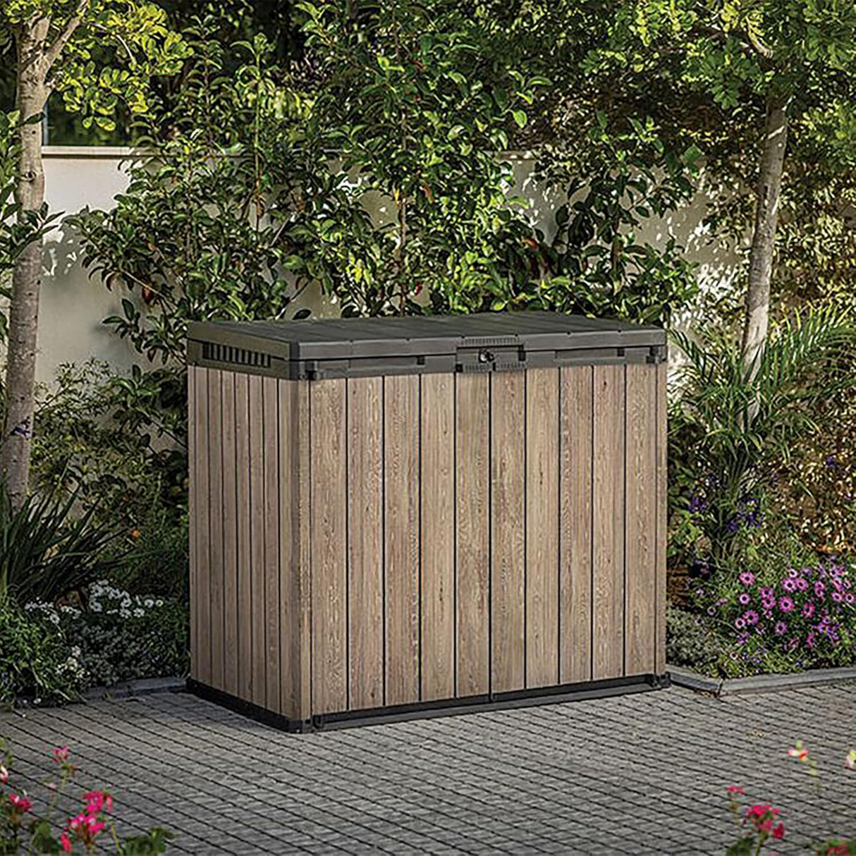 1150L Outdoor Garden Storage Box – Lockable Weatherproof Resin Shed for Tools, Bins & BBQ
