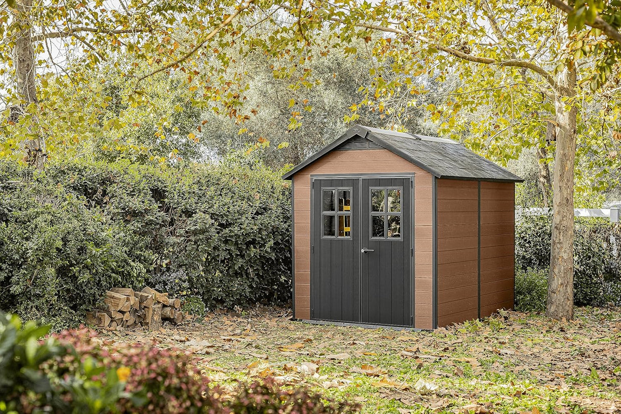 Newton Garden Shed – Brown Wood-Effect Resin, 6 m² 7.5×9 ft