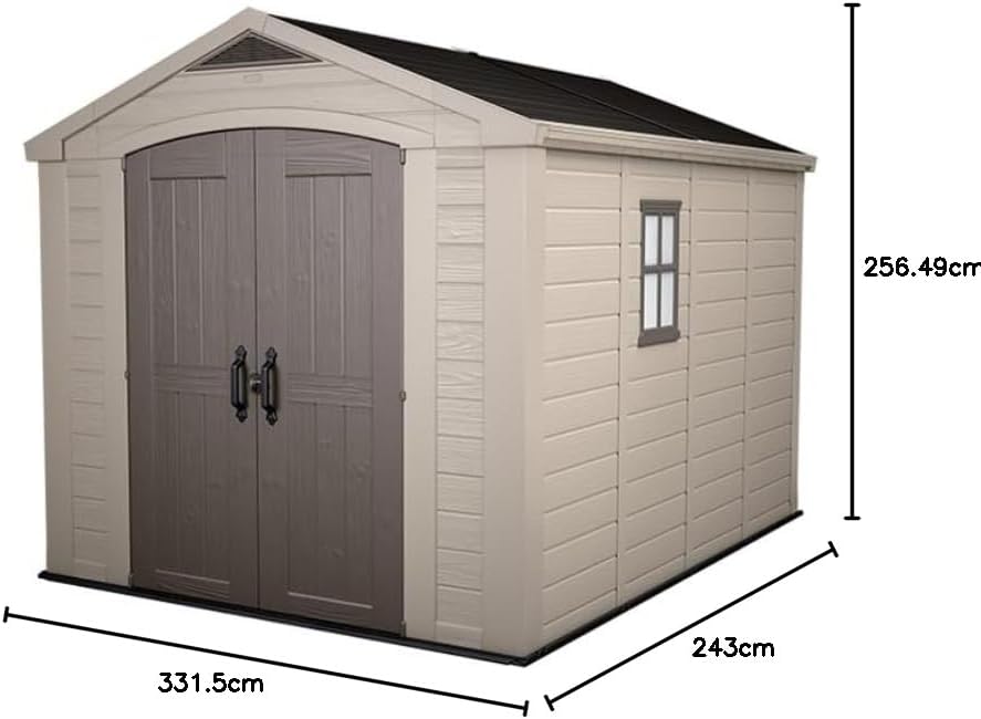Factor Outdoor Garden Storage Shed – Beige Resin, 8 x 11 ft
