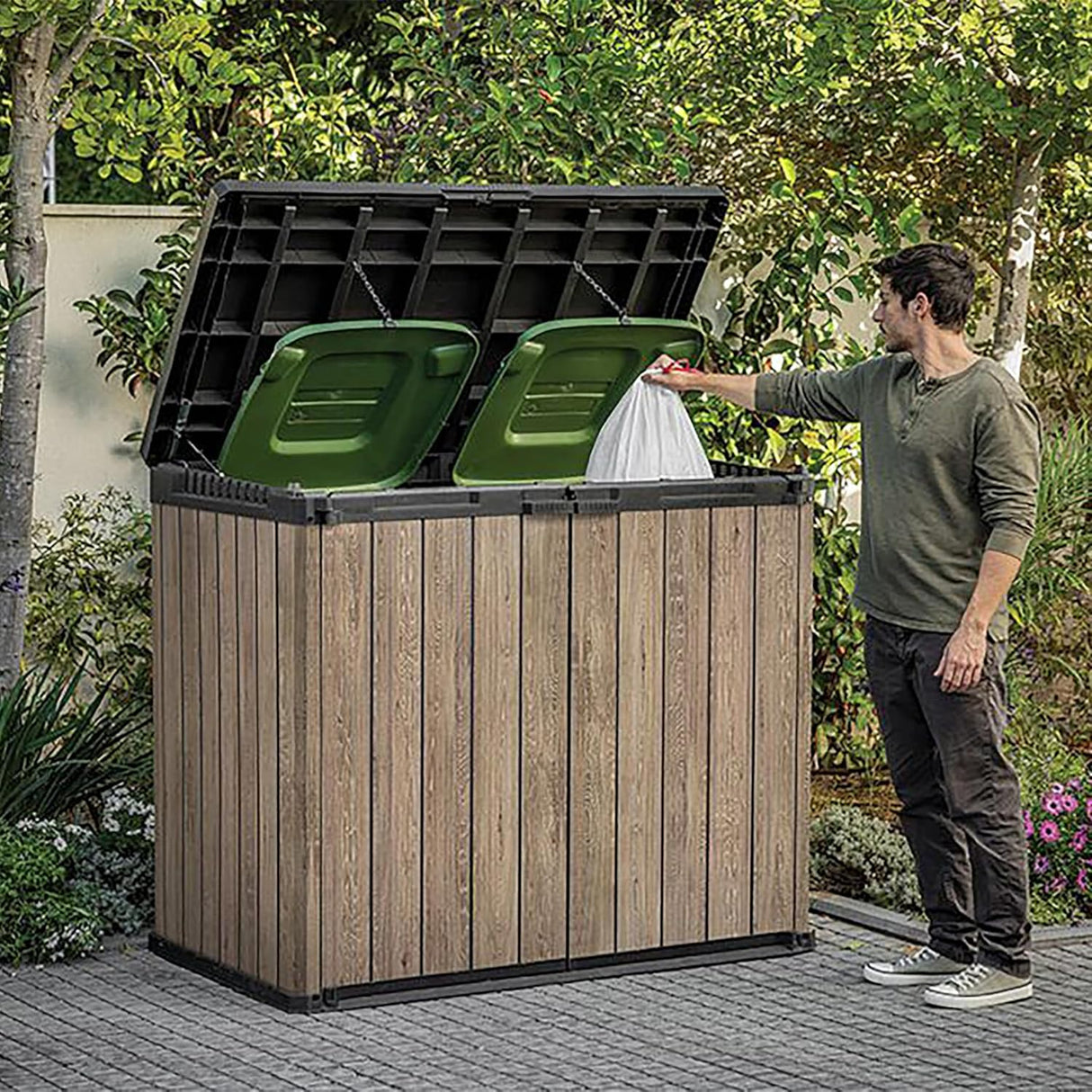 1150L Outdoor Garden Storage Box – Lockable Weatherproof Resin Shed for Tools, Bins & BBQ