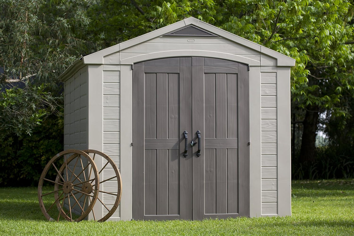 Factor Outdoor Garden Storage Shed – Beige Resin, 8 x 11 ft