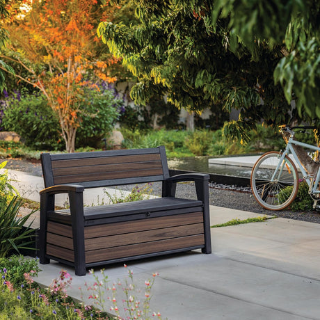 Signature Outdoor Storage Bench 227L – Seats 2, Wood-Look Resin, Weather-Resistant