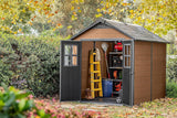Newton Garden Shed – Brown Wood-Effect Resin, 6 m²  7.5×9 ft