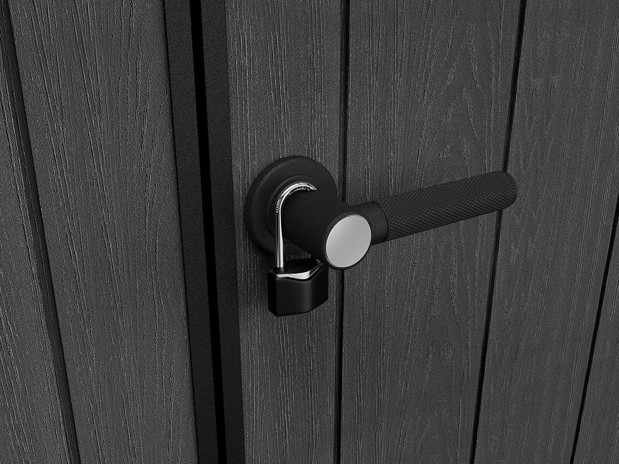 Newton Garden Shed – Brown Wood-Effect Resin, 6 m²  7.5×9 ft