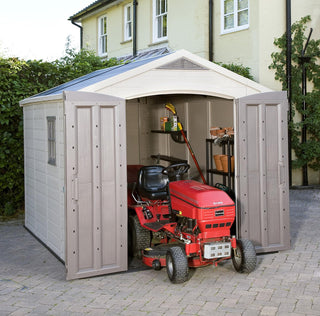 Factor Outdoor Garden Storage Shed – Beige Resin, 8 x 11 ft