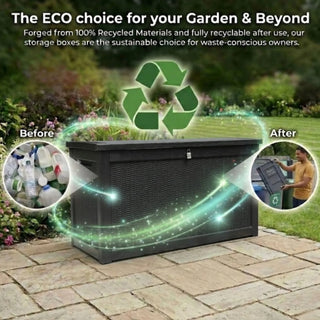 980L XXL Garden Storage Box by Olsen & Smith – Extra Large Outdoor Storage Chest, Weather Resistant Recycled Plastic Storage Container, Lockable Cushion & Garden Furniture Storage Box
