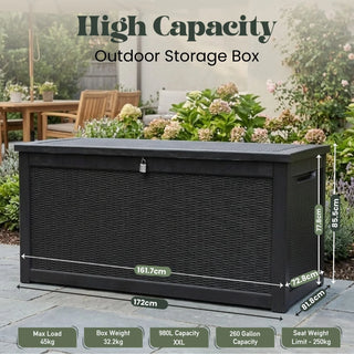 980L XXL Garden Storage Box by Olsen & Smith – Extra Large Outdoor Storage Chest, Weather Resistant Recycled Plastic Storage Container, Lockable Cushion & Garden Furniture Storage Box